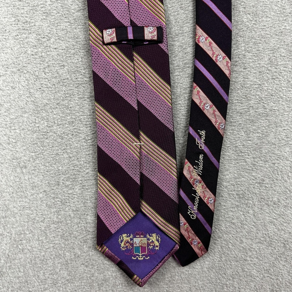 Robert Graham Silk Tie Mens Purple Striped Crest Knowledge Wisdom Truth USA